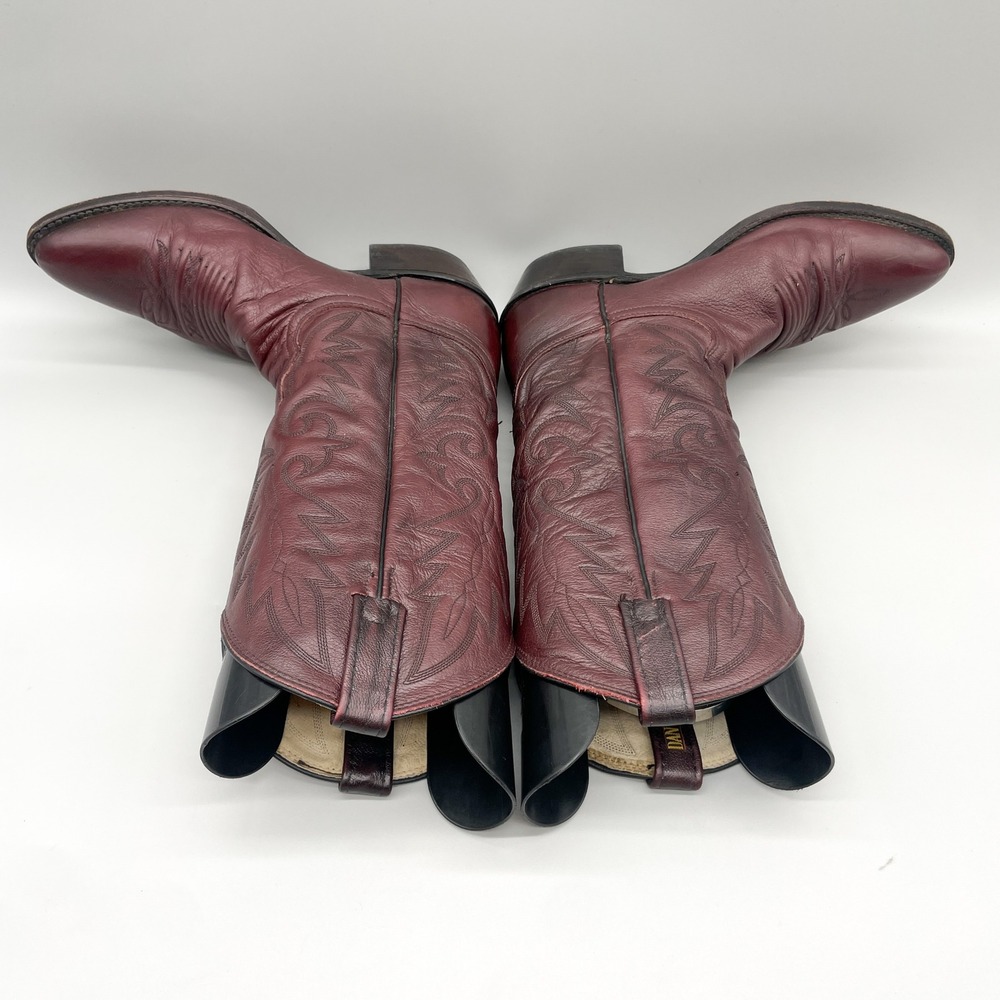 VTG Dan Post Mens 9.5 B Milwaukee Cowboy Boots Dark Cherry Leather Western Rodeo - Picture 12 of 12